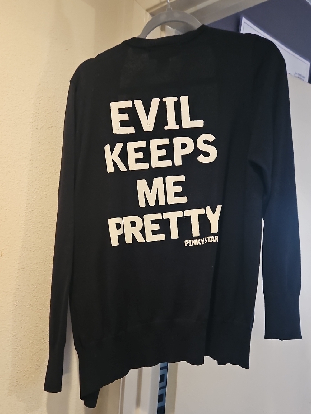 Pinky Star Black Graphic Sweater - 'Evil Keeps Me Pretty' 3XL